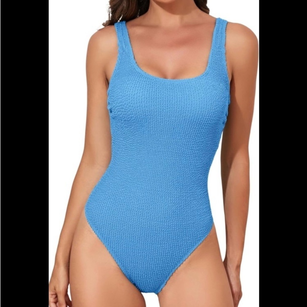 Kona Sol Blue One Piece Swimsuit with Sporty Scoop Neckline
